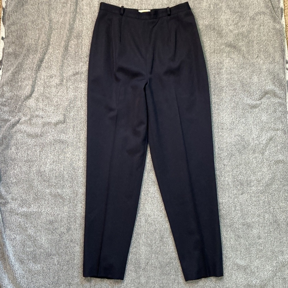 Talbots Womens 10 Navy Blue 100% Wool Dress Pants High Rise Straight Leg Lined
